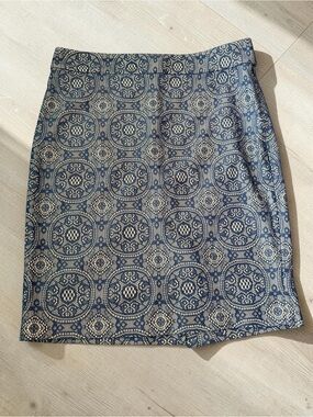 The Limited Navy and Cream Geometric Pencil Skirt